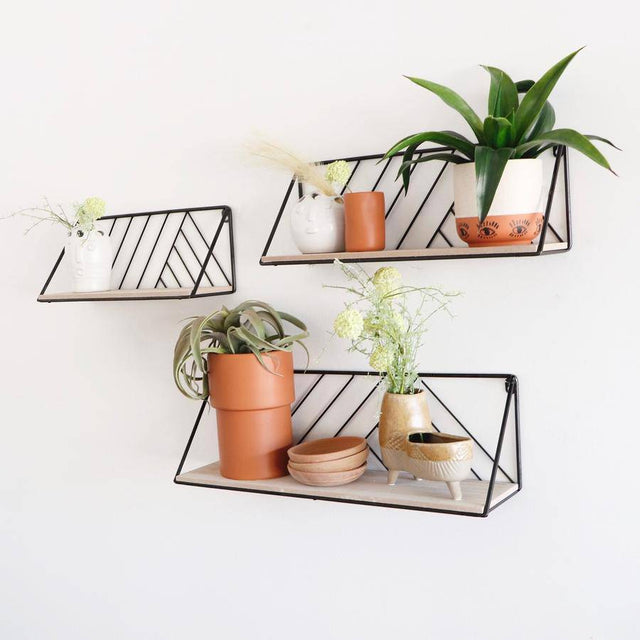 Angular Metal & Wood Shelf Set of Three - Holistic Habitat 