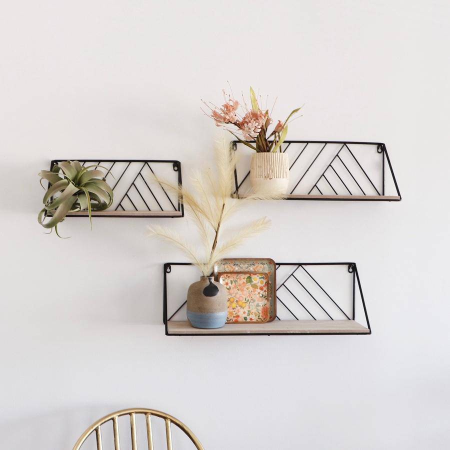 Angular Metal & Wood Shelf Set of Three - Holistic Habitat 