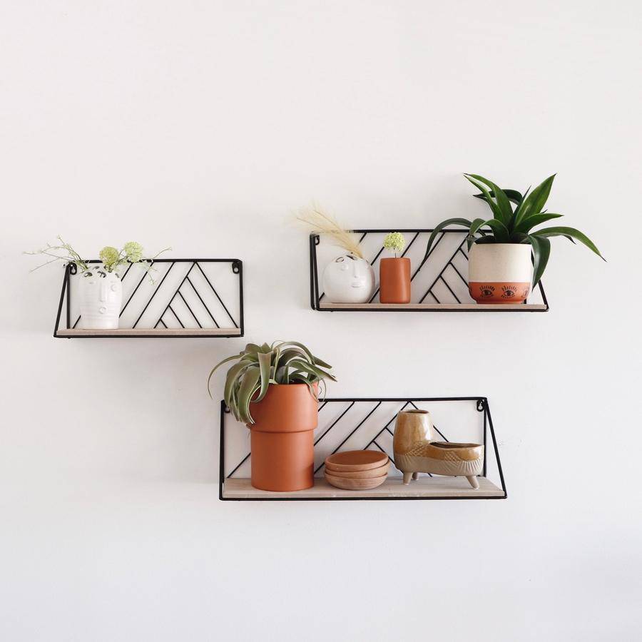 Angular Metal & Wood Shelf Set of Three - Holistic Habitat 