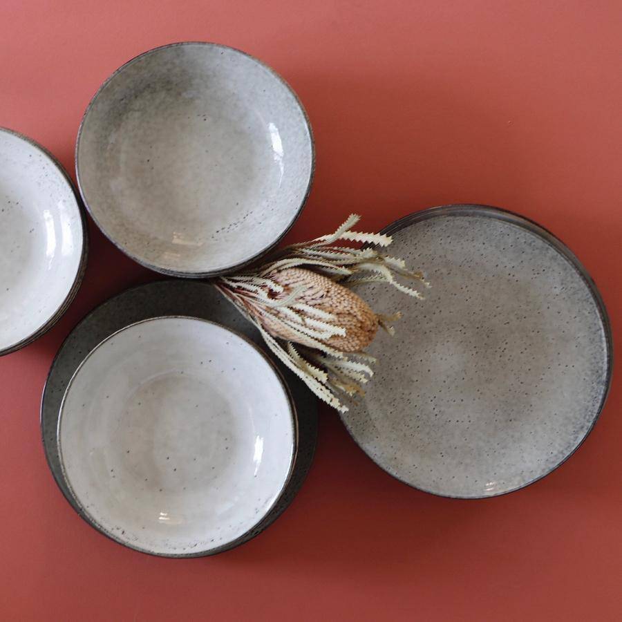 Twelve Place Setting Ceramic Bowl &amp; Plate Set (24 piece) - Taupe - Holistic Habitat 
