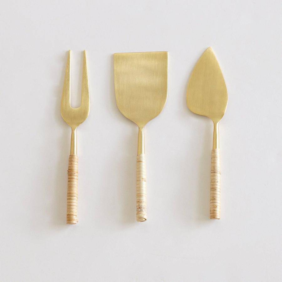 Gold Stainless Rattan Wrapped Cheese Knives - Holistic Habitat 