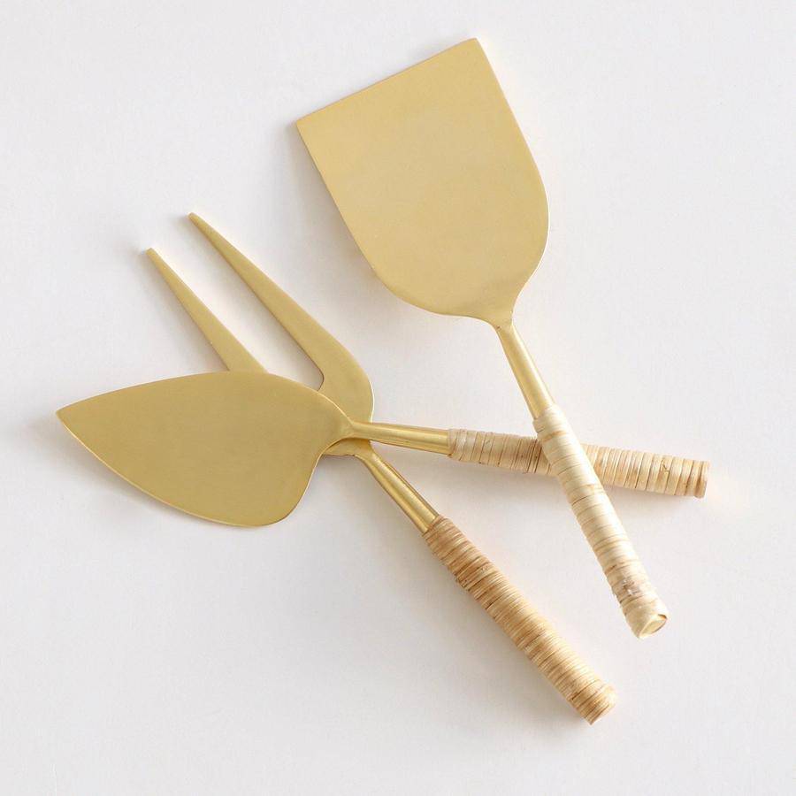 Gold Stainless Rattan Wrapped Cheese Knives - Holistic Habitat 