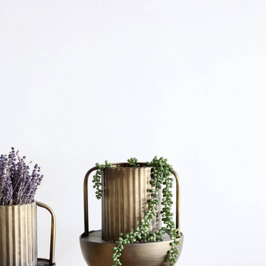 Corrugated Antique Brass Finish Urn Vases - Set of 2 - Holistic Habitat 