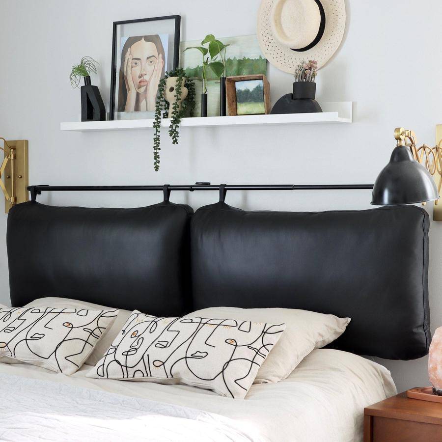 The Rachael Black Leather Headboard Cushion Set - Holistic Habitat 