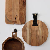 Round Acacia Wood Cheese Board With Black Tail Joint Handle - Holistic Habitat 