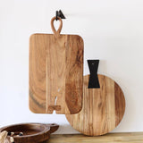 Round Acacia Wood Cheese Board With Black Tail Joint Handle - Holistic Habitat 