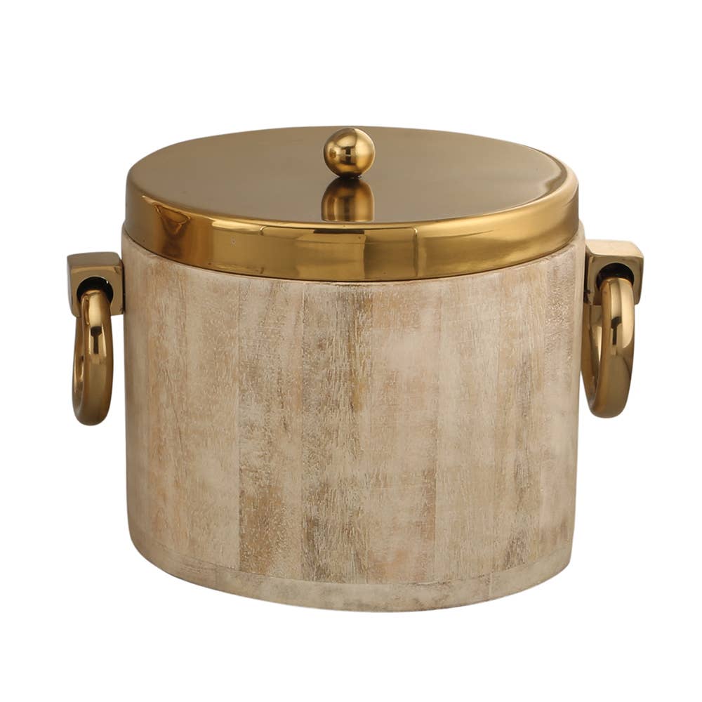 Gold Metal White Wooden Ice Bucket 20x25x20cm - Holistic Habitat 