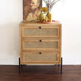 Wood and Caned Rattan Bedside Table - Holistic Habitat 