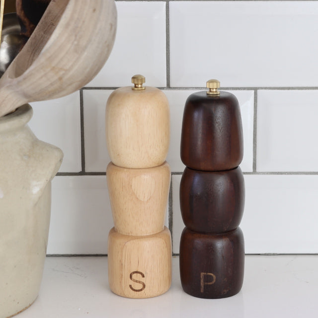 Stacked Acacia & Rubberwood Salt & Pepper Mills - Holistic Habitat 