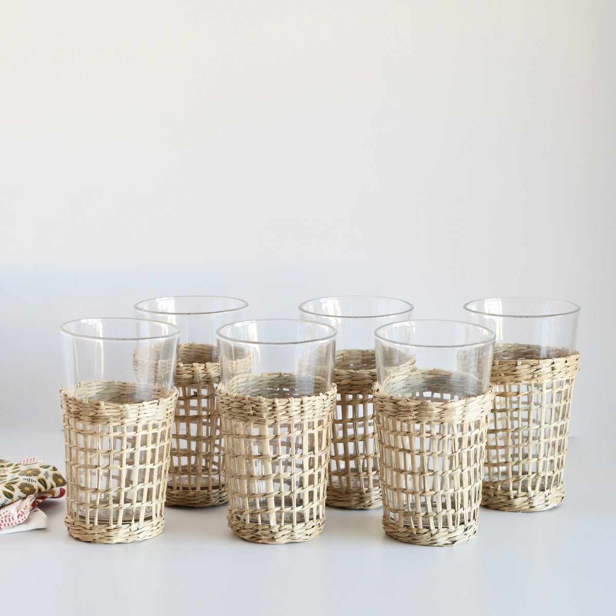 Sulu Drinking Glasses With Woven Seagrass Sleeve - Set of Six - Holistic Habitat 