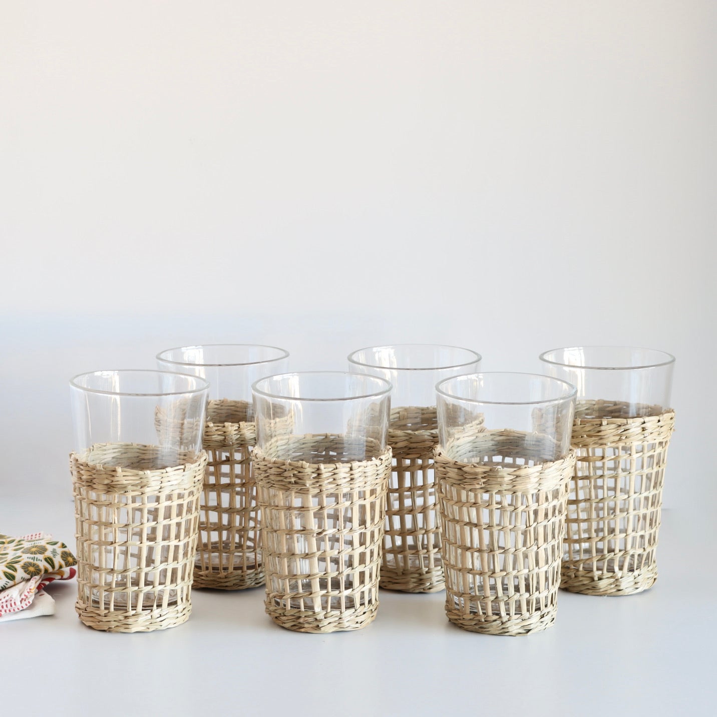 Urban Bar Gili Woven Seagrass Wrapped Highball Glasses - Set of 6 - 10 oz