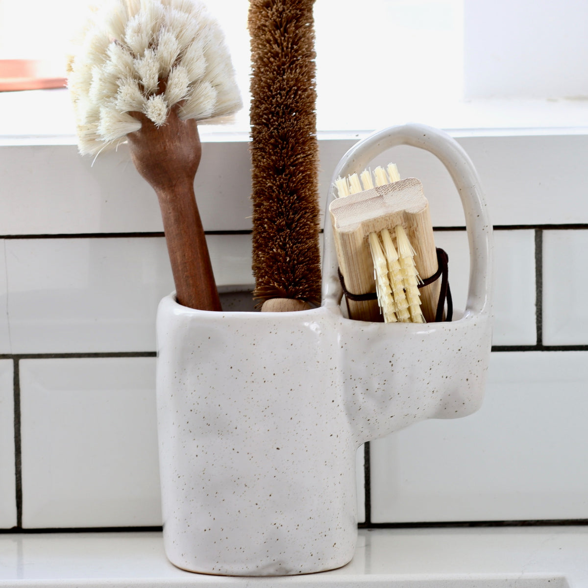 Coco Cream Stoneware Sponge and Brush Holder