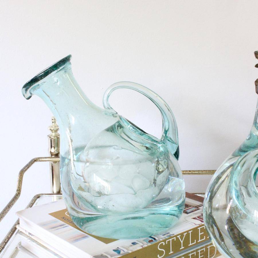Tilted Hand Blown Glass Pitcher with Ice Pocket - Holistic Habitat 