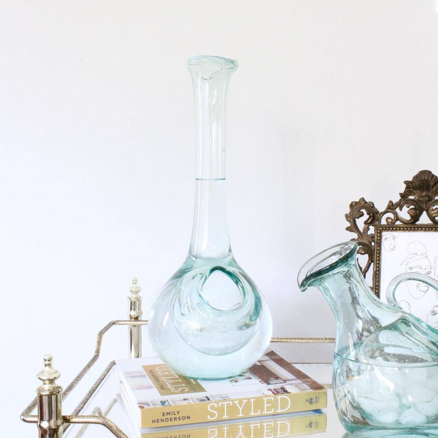 Tilted Hand Blown Glass Pitcher with Ice Pocket - Holistic Habitat 