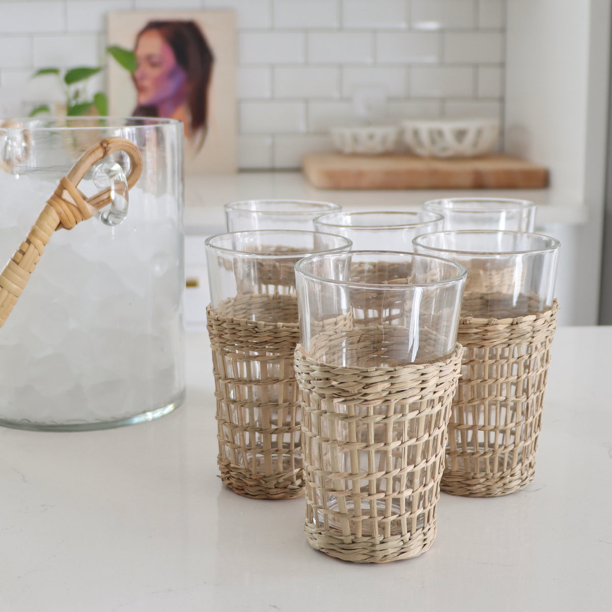 Sulu Drinking Glasses With Woven Seagrass Sleeve - Set of Six - Holistic Habitat 