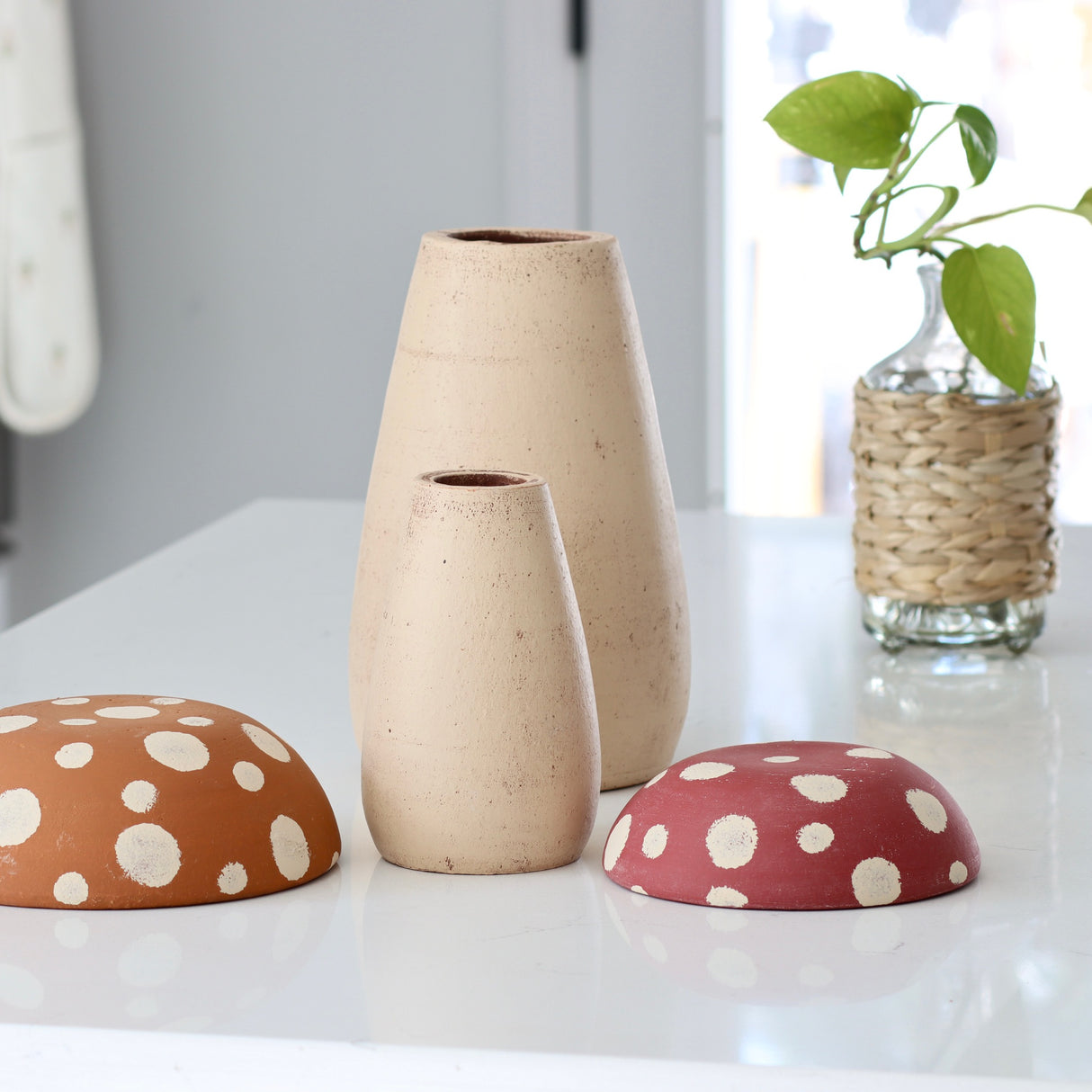 Secret Mushroom Terracotta Canisters - Set of 2 - Holistic Habitat 