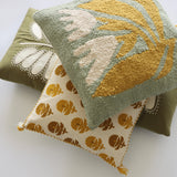 Flowered Cotton Embroidered Lumbar with Tassels and Piping - Holistic Habitat 