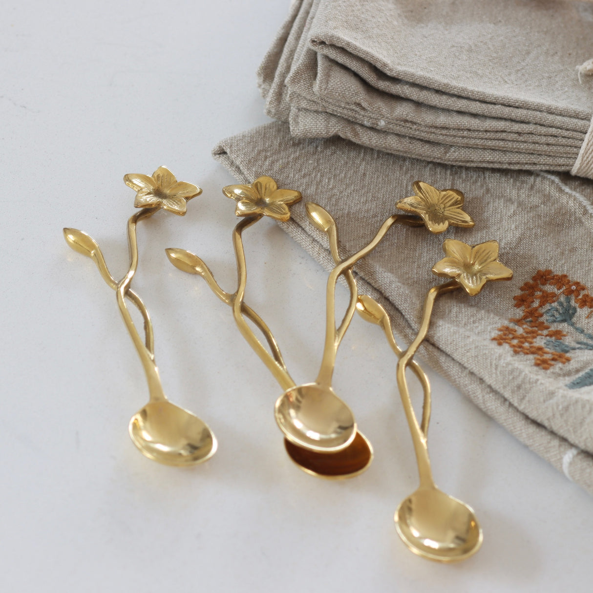 Forget-Me-Not Brass Tea Spoons - Set of 4 - Holistic Habitat 