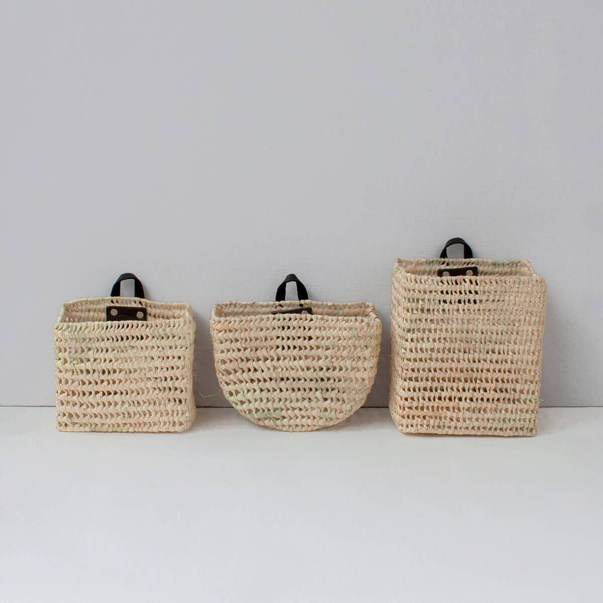 Handwoven Mini Wall Baskets with Leather Loop - Set of 3 - Holistic Habitat 
