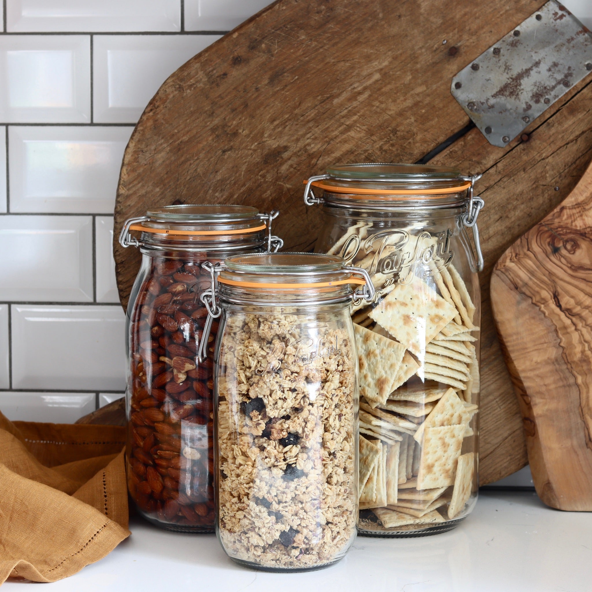 Glass Airtight Jars with Wooden Lid and Handle