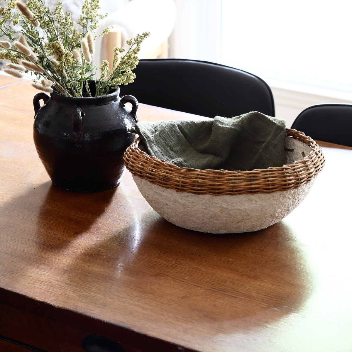 Paper Mache Bowl with Wicker Rim - Holistic Habitat 