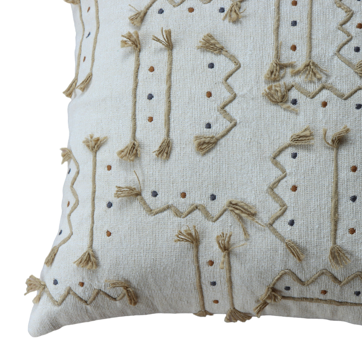 Preya Tan Tassel Embroidered Pillow Cover - 18 Inch - Holistic Habitat 