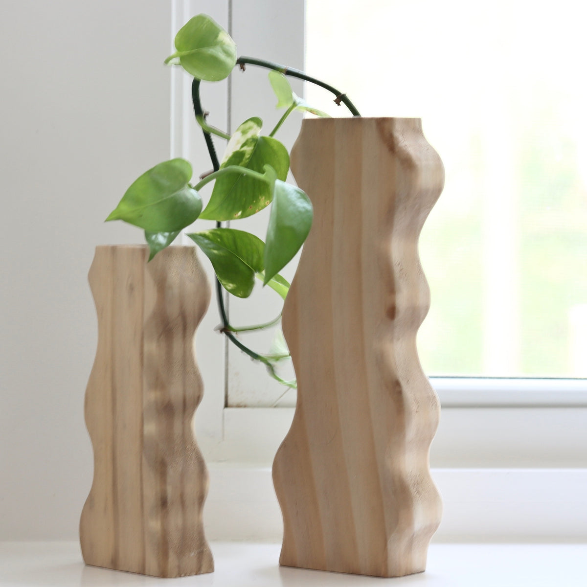 Val Carved Wood and Glass Bud Vases - Set of 2 - Holistic Habitat 