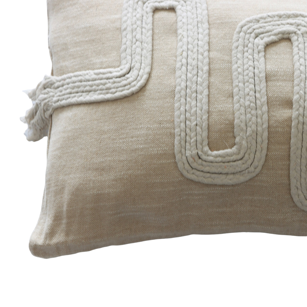 Jute Maze Cotton Embroidered Lumbar Pillow - Holistic Habitat 