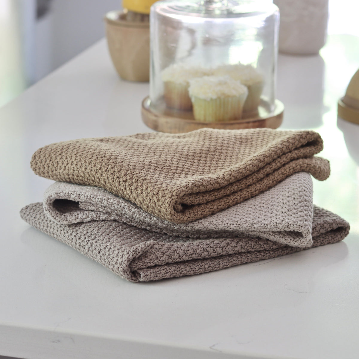 Natural Cotton Knit Tea Towels Set of 3 - Holistic Habitat 