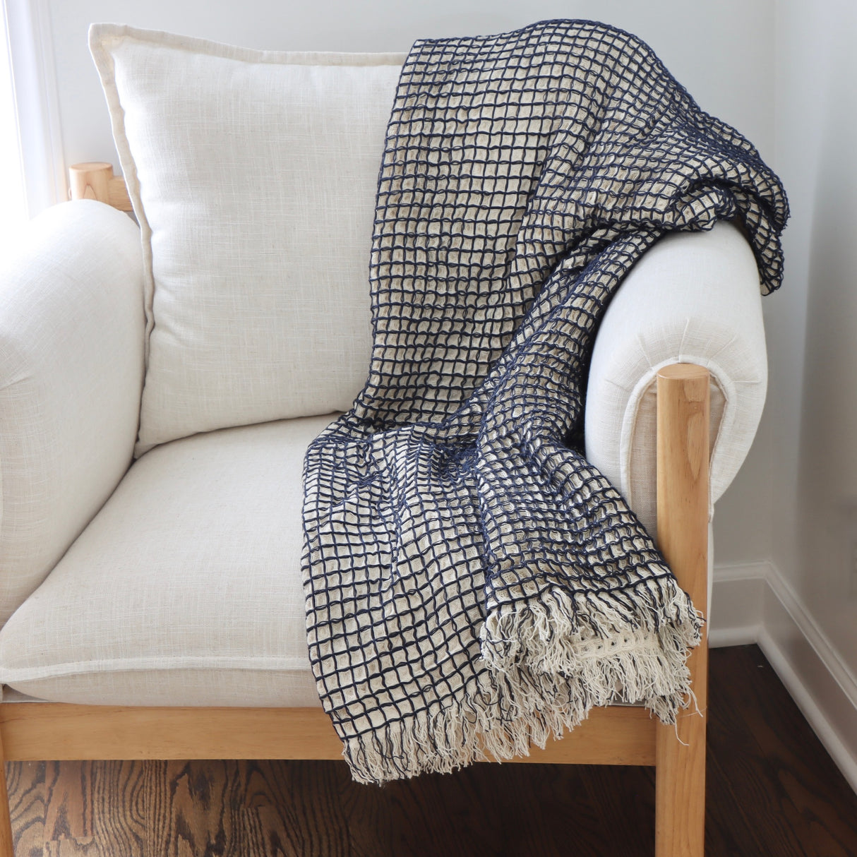 Navy Waffle Weave Cotton Throw - Holistic Habitat 