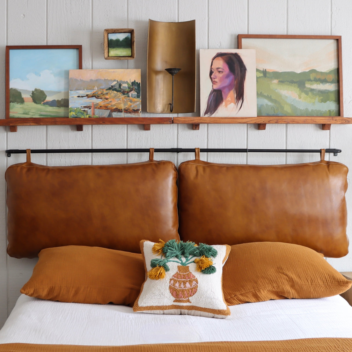 The Rachael Leather Headboard Cushion Set - Dark Amber - Holistic Habitat 