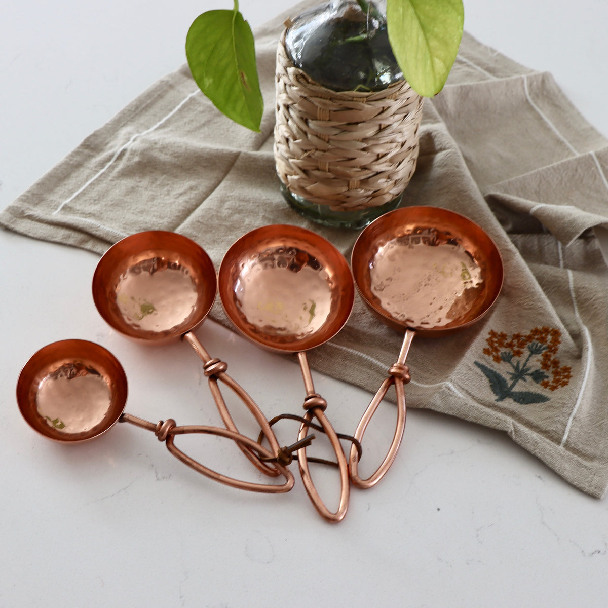 Copper Finished Hammered Stainless Steel Scoops - Set of 4 - Holistic Habitat 
