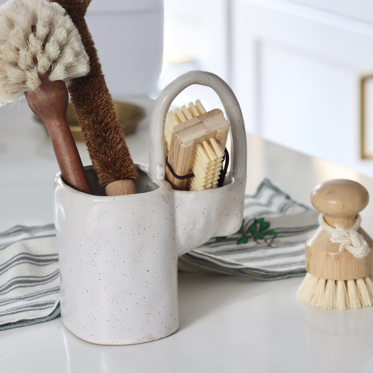 Coco Cream Stoneware Sponge and Brush Holder