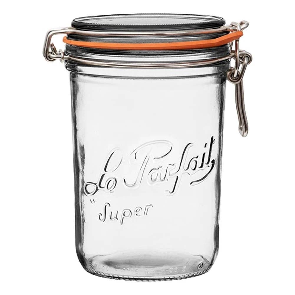 1L Tapered French Glass Preserving Jar W Airtight Rubber - Holistic Habitat 