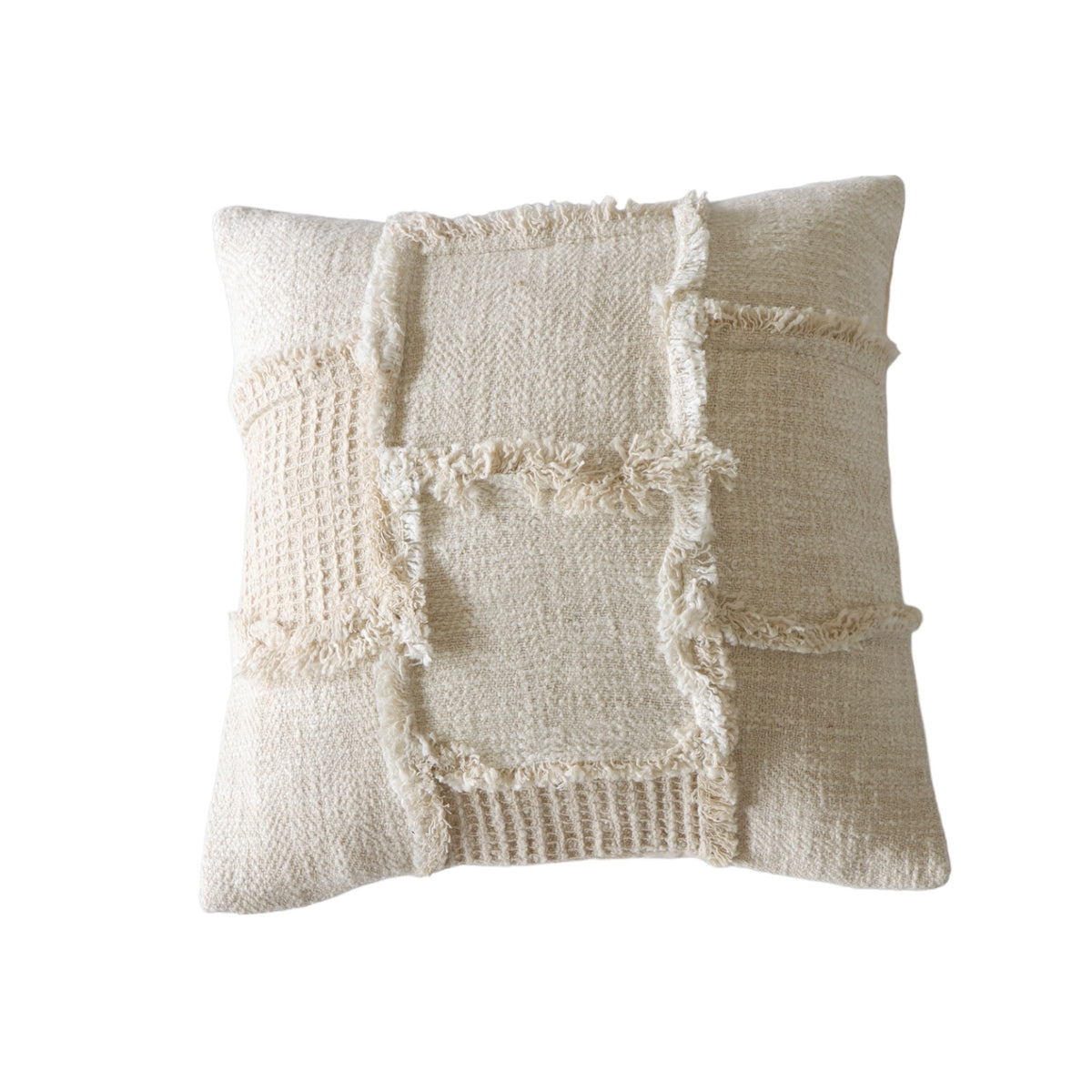 Rebellious Edge Woven Cotton Frayed Patchwork Pillow 18 Inch - Holistic Habitat 