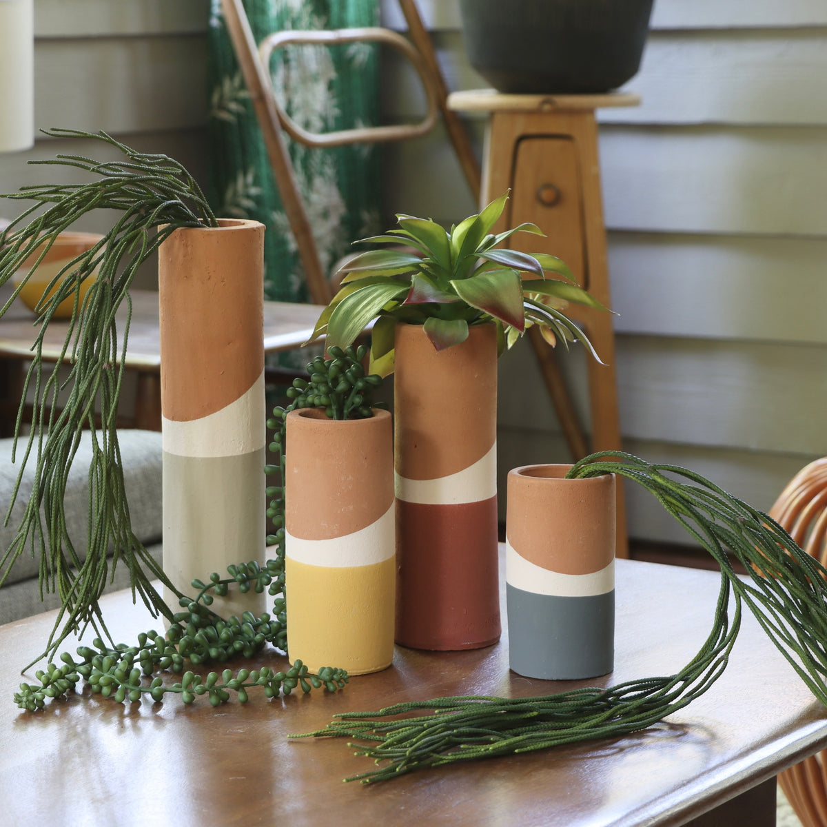 Double Dipped Clay Cylinder Vases - Set of 4 - Holistic Habitat 