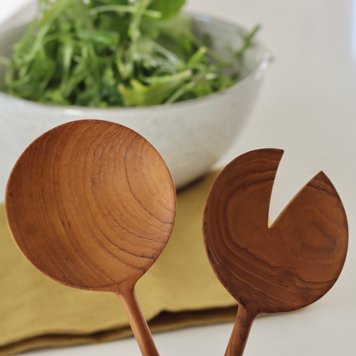 Full Moon Teak Wooden Salad Servers Set - Holistic Habitat 