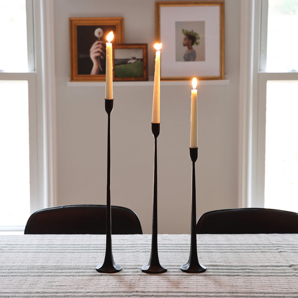 Tall Primitive Cast Iron Candlestick Holders - Set of 3 | Holistic Habitat