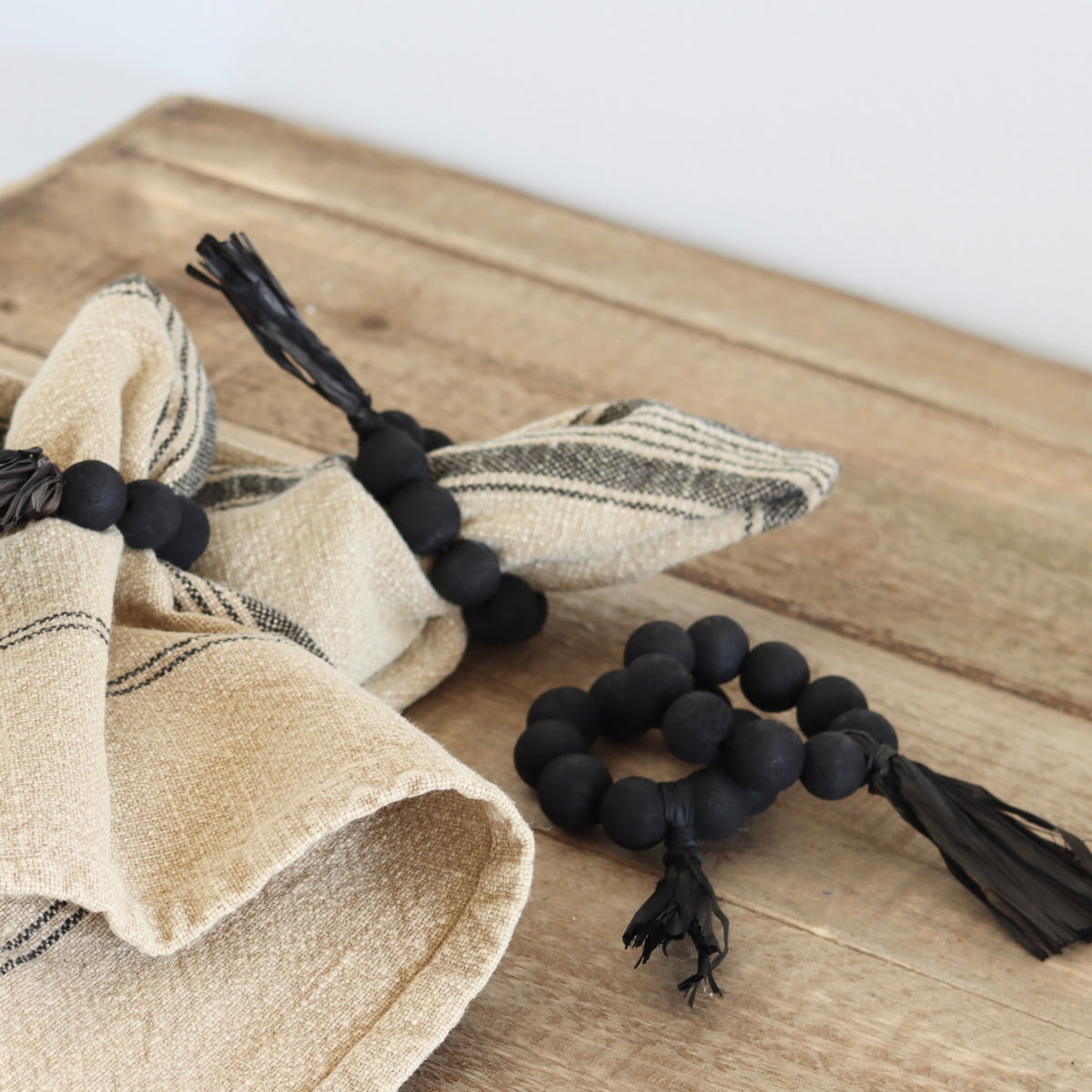 Black Prayer Beads Napkin Rings Set of 4 - Holistic Habitat 