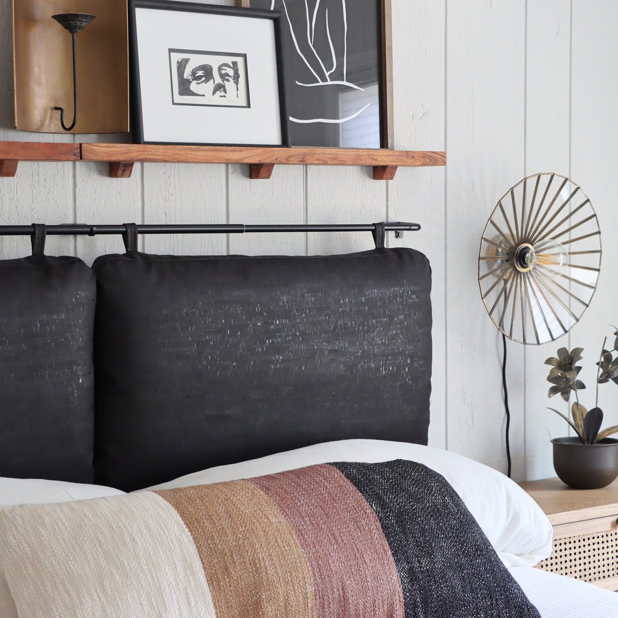 The Rachael Vegan Cork Headboard Cushions-Black - Holistic Habitat 