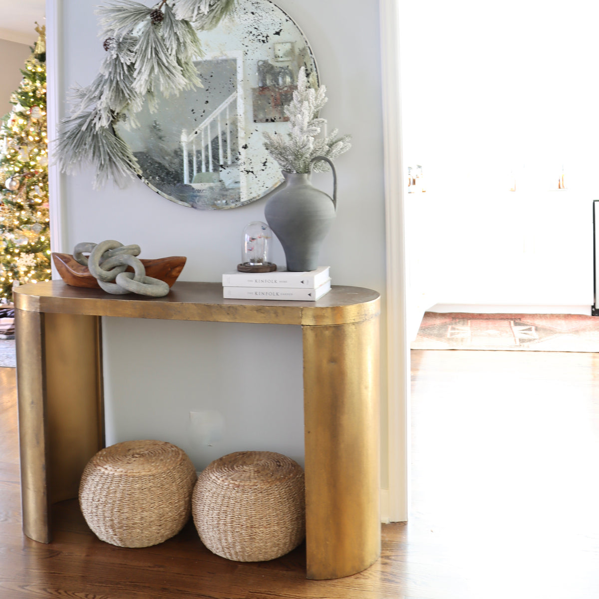 Oval Aged Brass Finish Console Table - Holistic Habitat 
