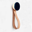 Small Wood & Ceramic Coat Hook / Hanger Leather Strap - Dark Blue - Holistic Habitat 