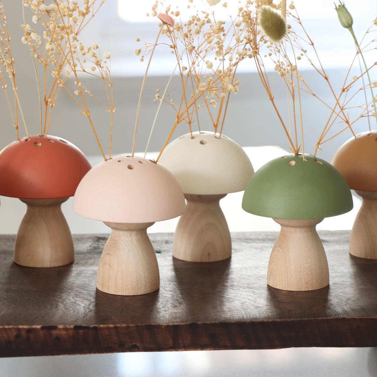 Hand-Painted Wooden Mushroom Vase - Blush - Holistic Habitat 