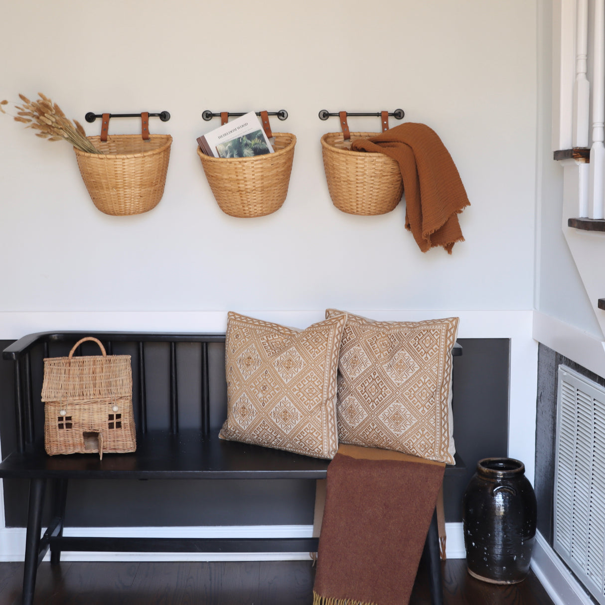 Wall Hanging Bicycle Basket on Metal Bracket - Holistic Habitat 