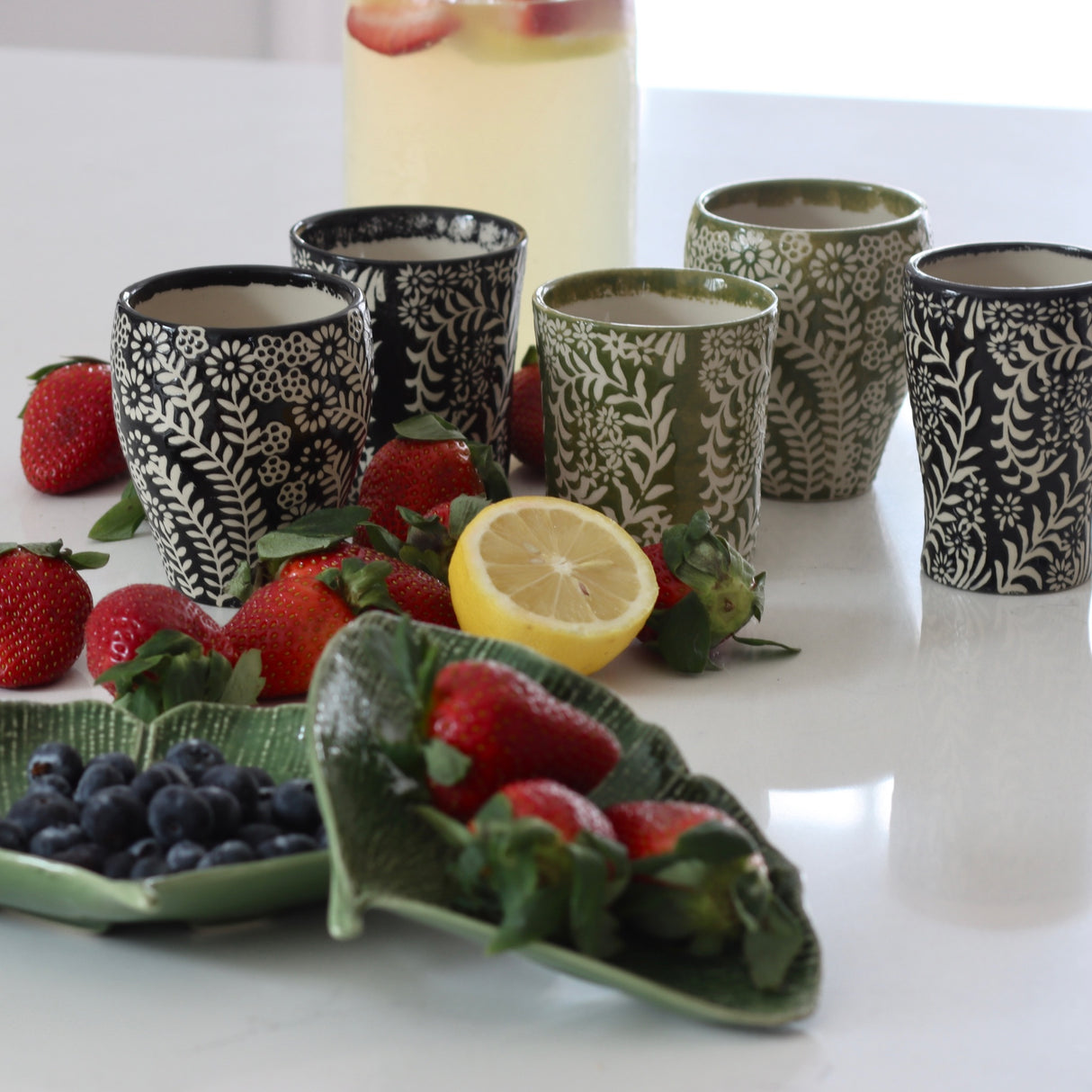 Flower Press Stoneware Cup Assortment - Set of 6 - Holistic Habitat 