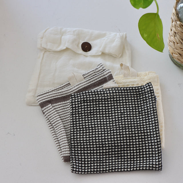 Urban Farmer Grey Natural Cotton Waffle Weave Dish Cloths - Set of 3 - Holistic Habitat 