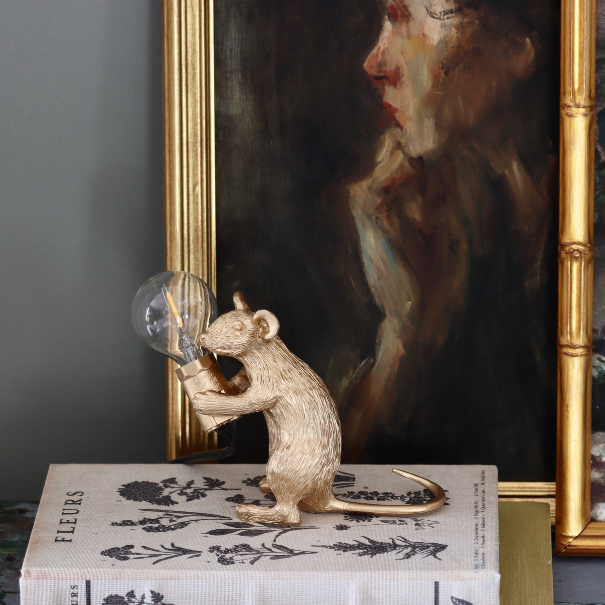 Stand Up Little Mouse Gold Resin Night Light - Holistic Habitat 