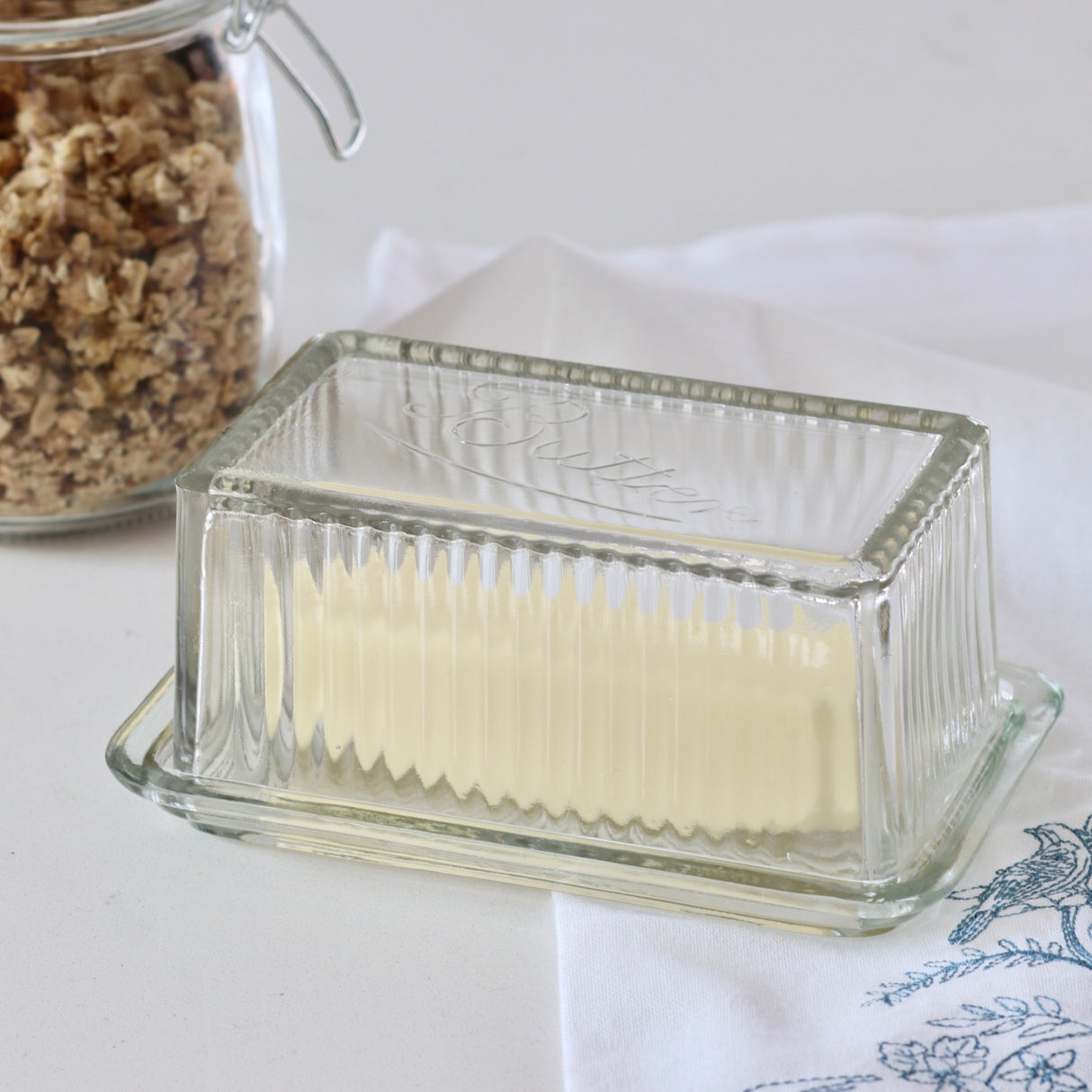 Fluted Glass Butter Dish - Holistic Habitat 