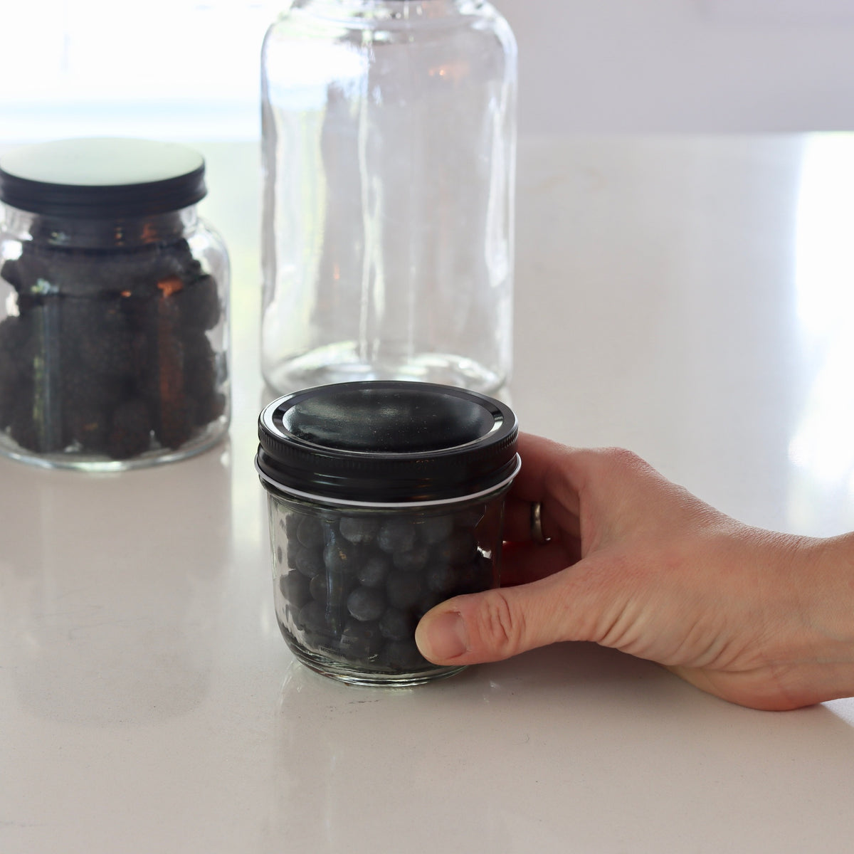 Tall 8oz Glass Jar with Matte Black Lidh