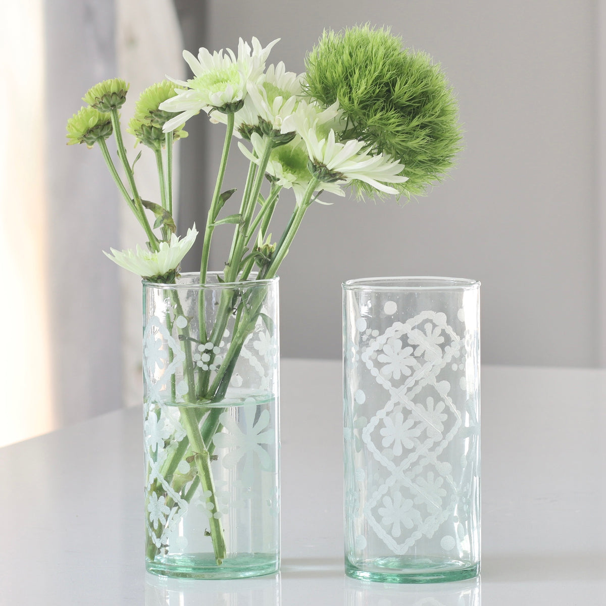 Secret Garden Etched Recycled Glass Vase - Small - Holistic Habitat 